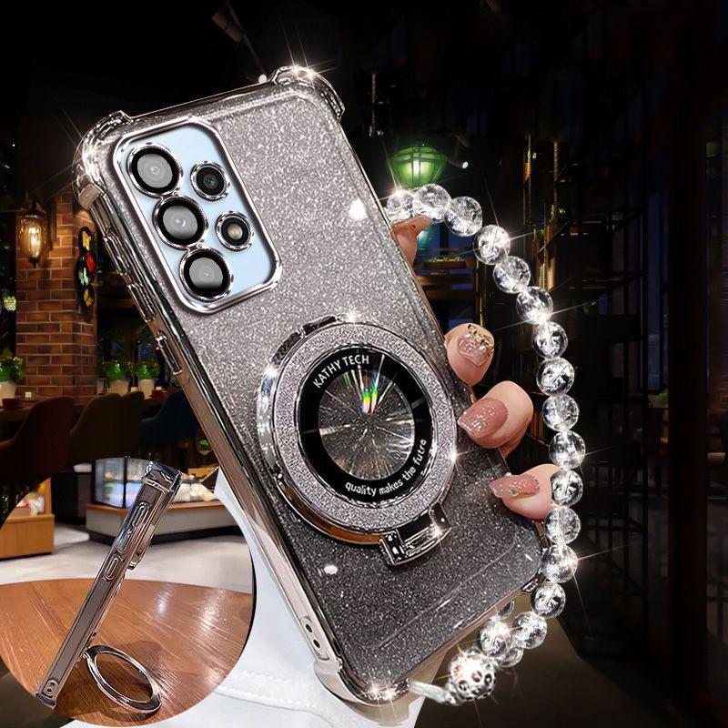 

Luxury Lanyard Glitter Magnetic Holder Case For Samsung Galaxy A17 A07 A56 A36 A26 A16 A55 A54 A53 Silicone Stand Cover Coque For A36