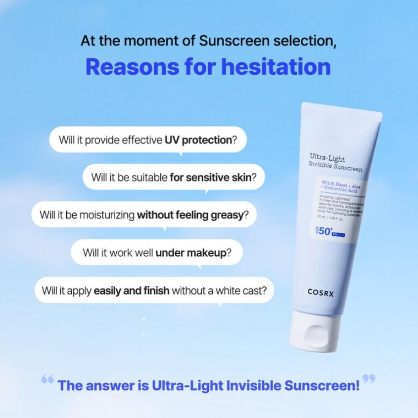 COSRX Cremă de protecție solară invizibilă ultra-ușoară SPF50+ PA++++ 50 ml