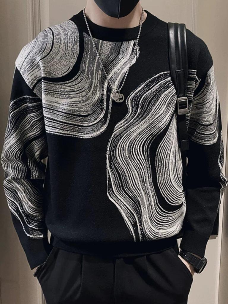 Herren Trendy Herbst/Winter Graffiti Jacquard Pullover - Slim Fit, Vielseitige Langarm Strickware