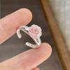 Romantic Pearl Rose Flower Finger Rings for Women Girls 3D Pink Rose Ring Elegance Aesthetic Jewelry Temperament Accessories