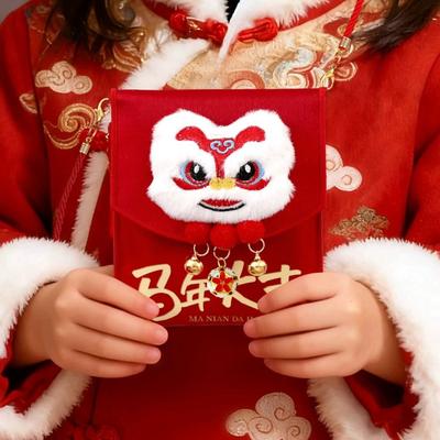 Rotes Päckchen Löwentanz Stoff Roter Umschlag Pferd Chinesischer Stil Rote Tasche Umhängetasche Cartoon Geschenkumschläge Frühlingsfest