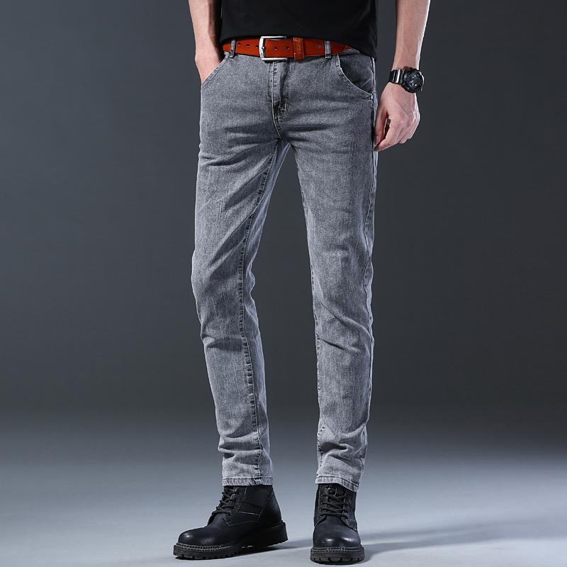 Pantaloni da uomo a gamba dritta, vestibilità slim, comodi, elastici, a vita media, pantaloni casual in denim da uomo