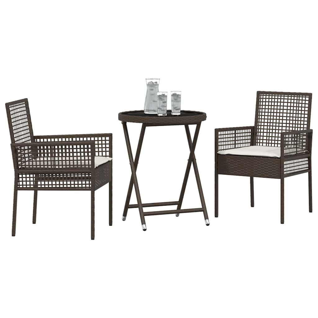 Garden Bistro Set 3 Pcs Brown Poly Rattan