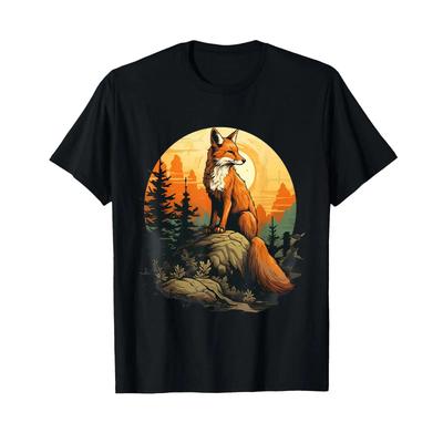 Fox Nature Wildlife Landscape Forest Motif Animal Lover T Shirt Vintage Breathable Slightly Soft Stretched Comfortable