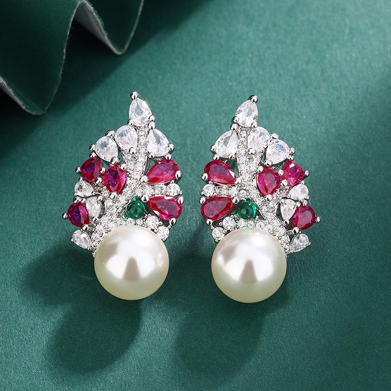 

Jewelry, peacock open screen pearl earrings s111 silver needle pearl stud earrings, colored treasure zircon pearl earrings