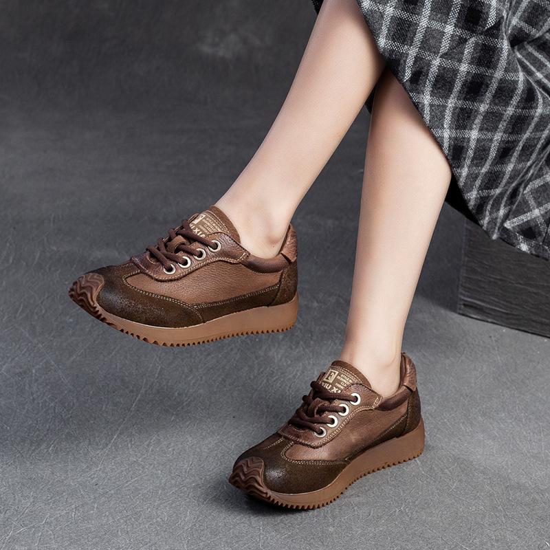 Fashion GKTINOO 2025 Autumn New Retro Round Toe Genuine Leather Sneakers Women's Shoes Casual Platform Soft Soled Casual Flat Shoes