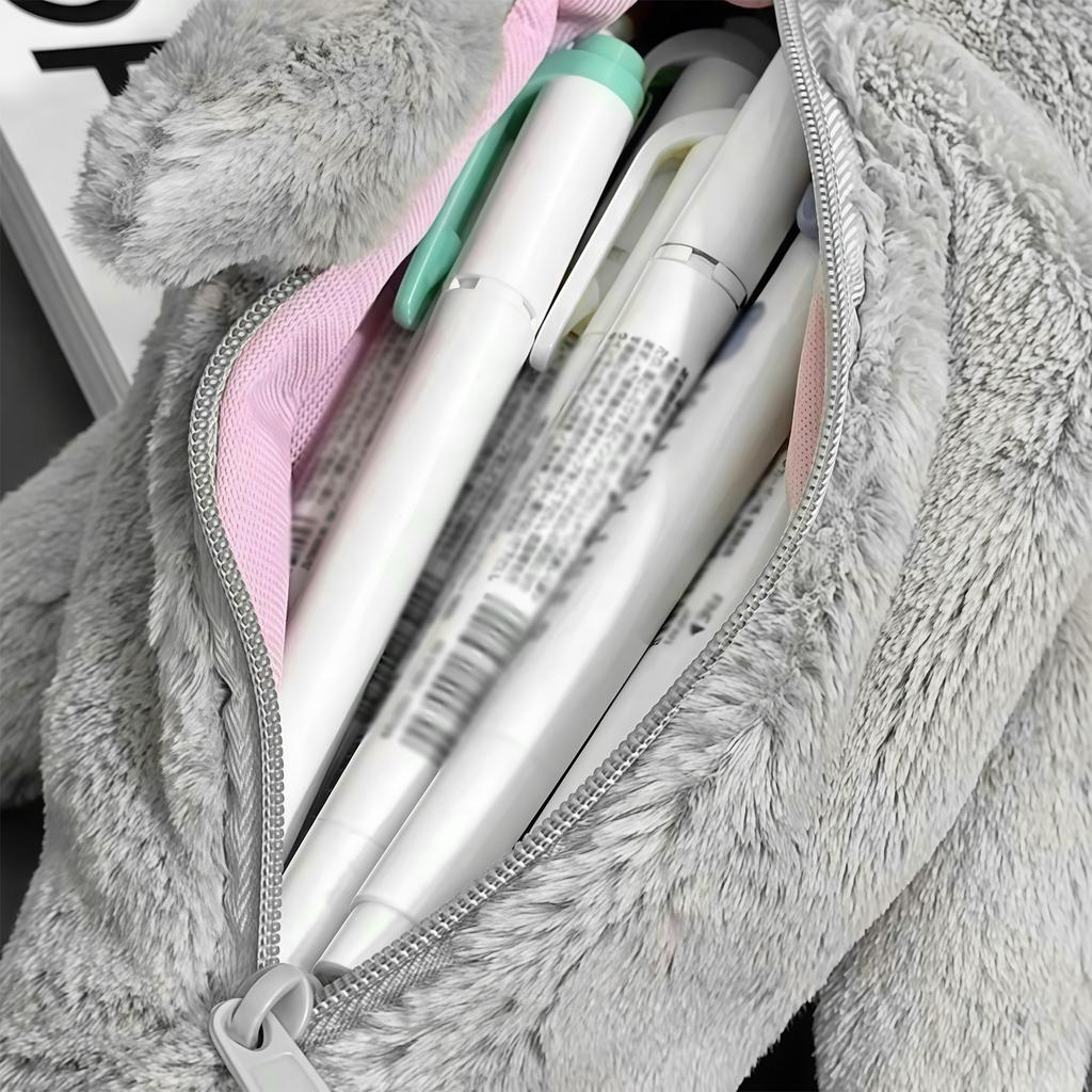 Plush shark-shaped pencil case, soft, cute, and creative stationery storage bag for students.