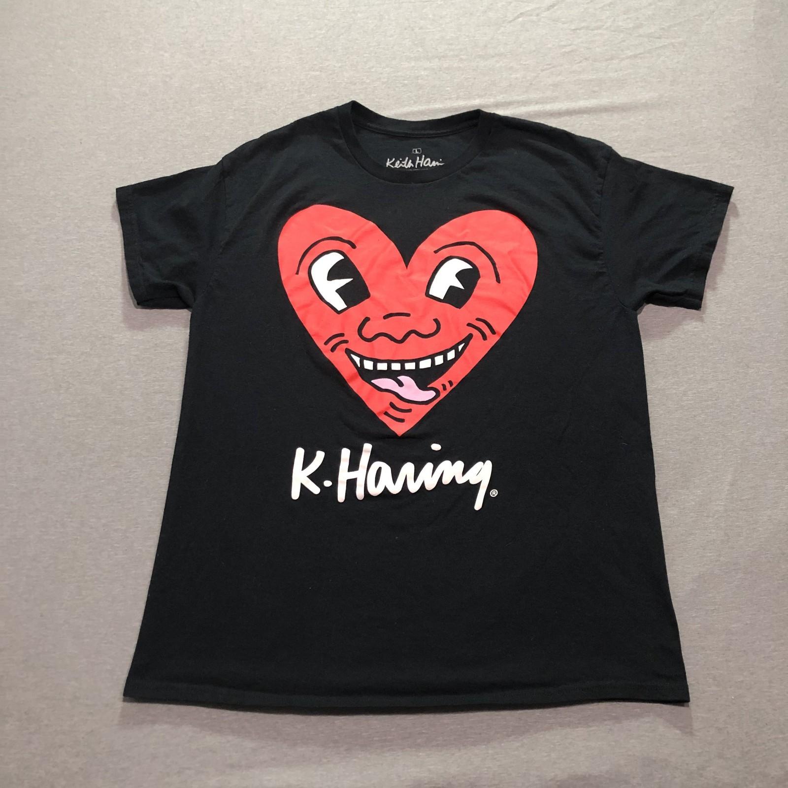 Keith Haring T Shirt Men s Large Graphic Print Logo Heart Artsy Face Black Tee XXL
