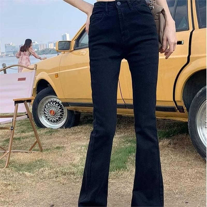 Women's Plus Size High-Waisted Black Micro Flare Velvet Jeans for Autumn/Winter 2025