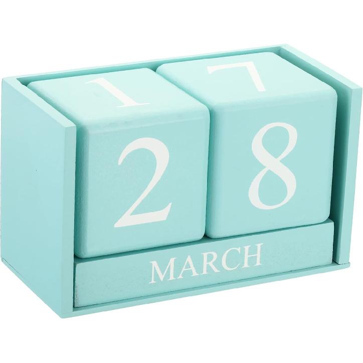 PATIKIL Vintage Wood Block Perpetual Calendar, Reble Wooden Month Date Display Blocks for Desk Office Home Decoration 6.1", Red