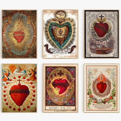 Heiligstes Herz Jesu Leinwandgemälde Maria Heiligstes Herz Kunst Poster Druck Wandkunst Bild für Wohnzimmer Heimdeko Rahmenlos