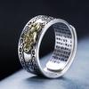 Lucky Men Silver Plated Piqiu Heart Sutra Engraved Opening Finger Ring Jewelry