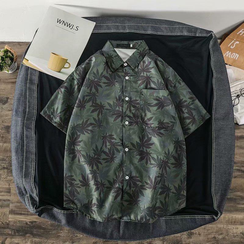 Men's Floral Short-sleeve Shirt, Korean Style, Loose Fit, Summer Vintage, New Trendy and Stylish Hawaiian Style