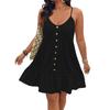 Women Sleeveless Button Down Casual Sundress Relaxed Fit Beach Holiday Dress with Spaghetti Straps and Ruffle Hem