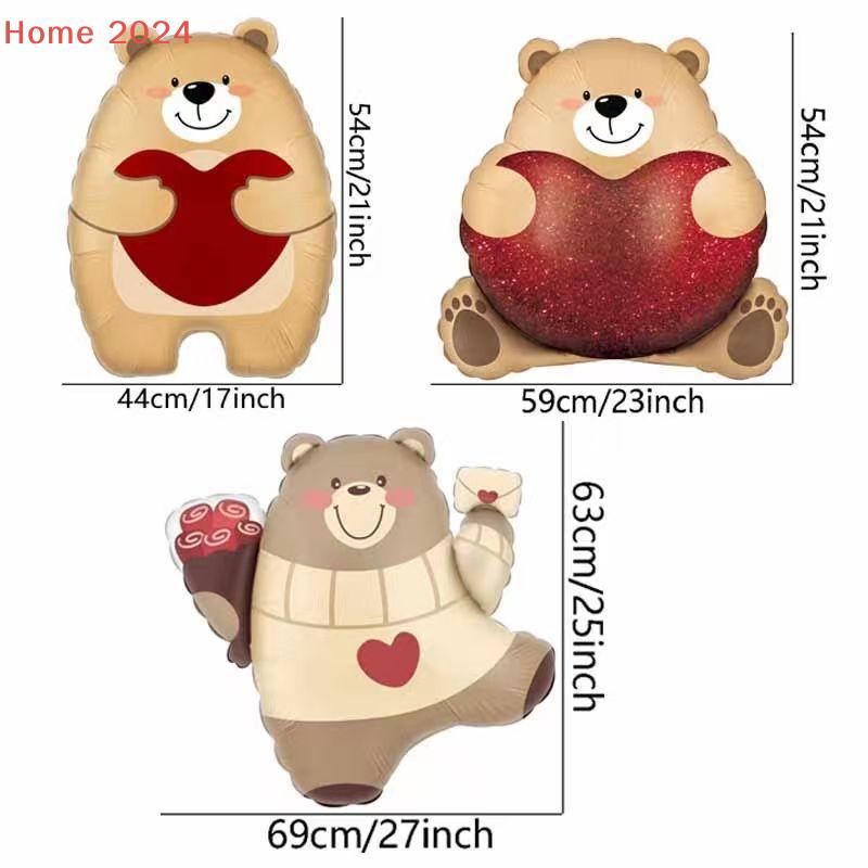 3Pcs Foil Balloons Engagement Anniversary Props Heart Shaped Bear Balloons Cartoon Standing Bear Valentine'S Day Decoration
