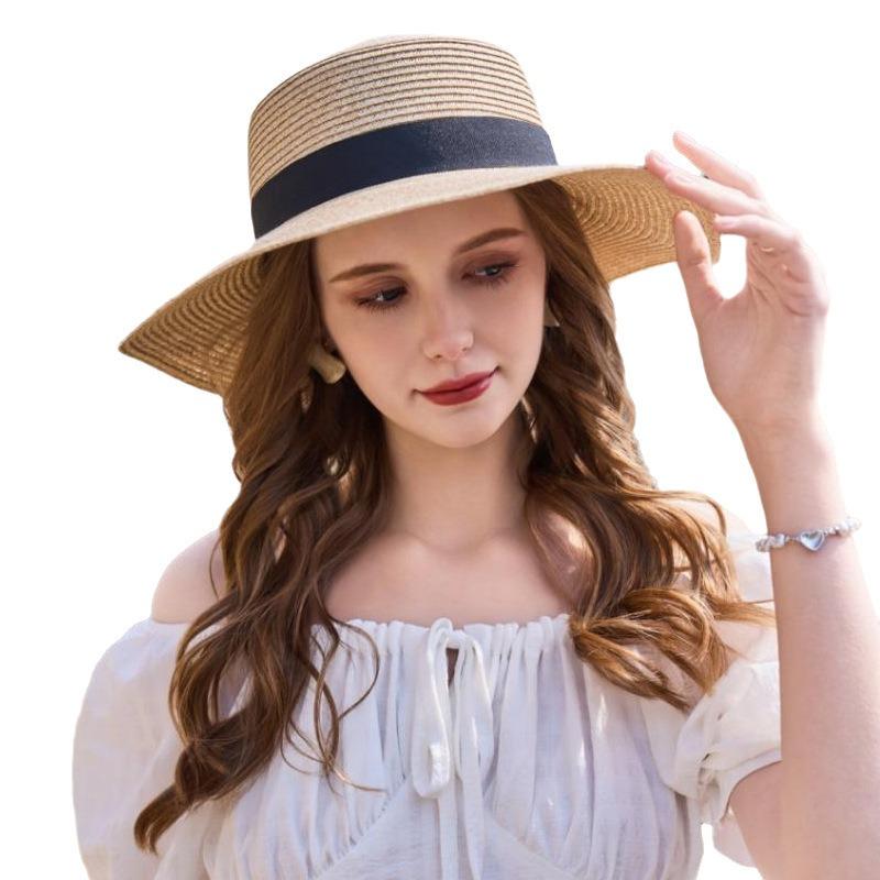 Summer straw hat women's vacation casual sunscreen visor retro elegant big head circumference wide brim straw sun hat