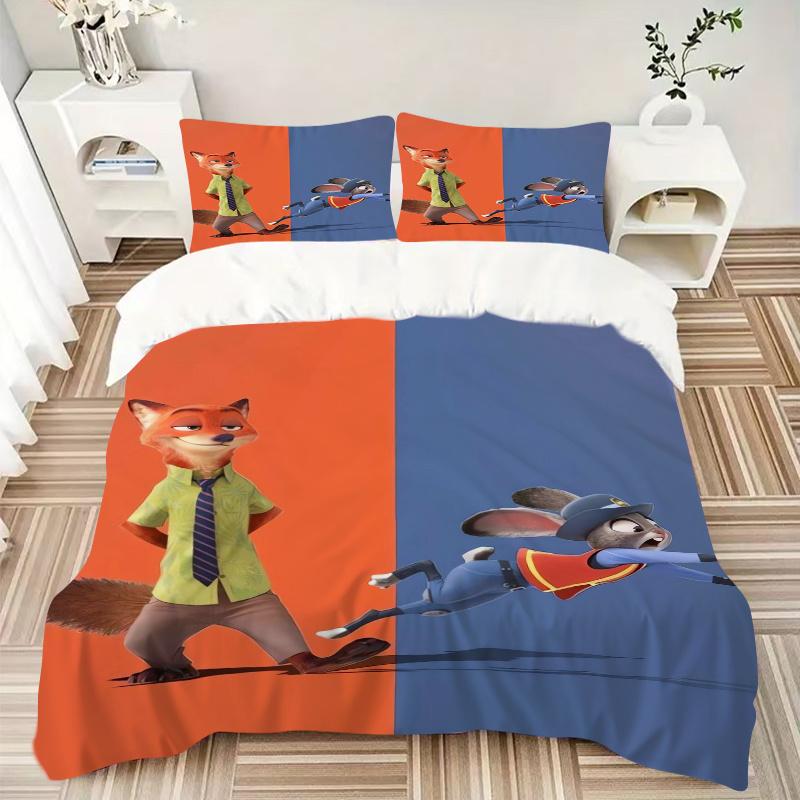 3pcs Colorblock Nick & Judy Zootopia Printed Quilt Set Soft and Comfortable Quilt Cover for Bedroom, Guest Room Bedding Set S014