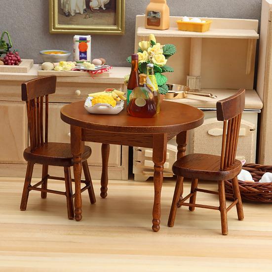 Miniature Dining Table Chair Set Handmade 1:12 Miniature Furniture Retro Doll Mansion Furniture for Girls Boys Pretend Play