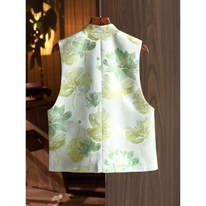 Gilet Jacquard Ricamato Floreale da Donna Stile Retro Cinese Vintage Etnico Senza Maniche Oversize