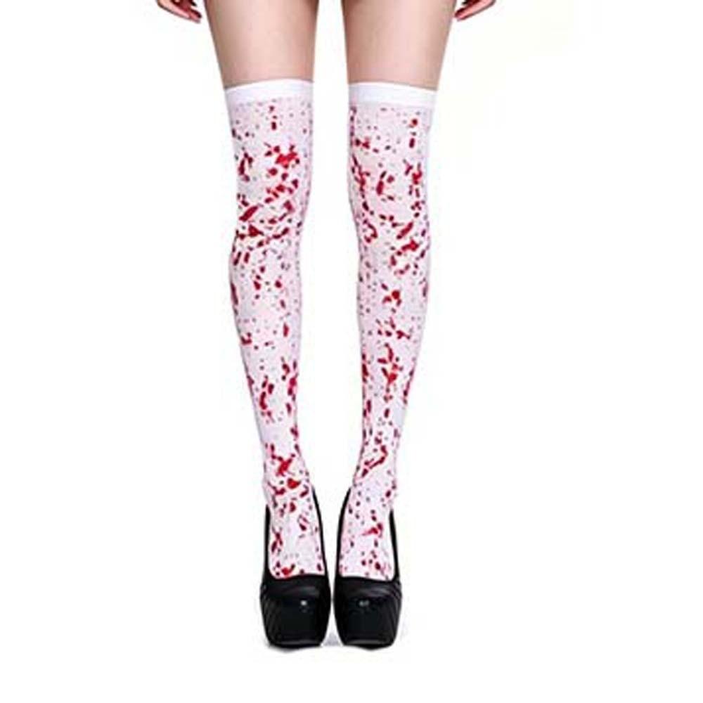 Breathable Halloween Bloody Cloak Stretchy Bloody Nurse Apron Carnival Festival Thigh High Socks 3