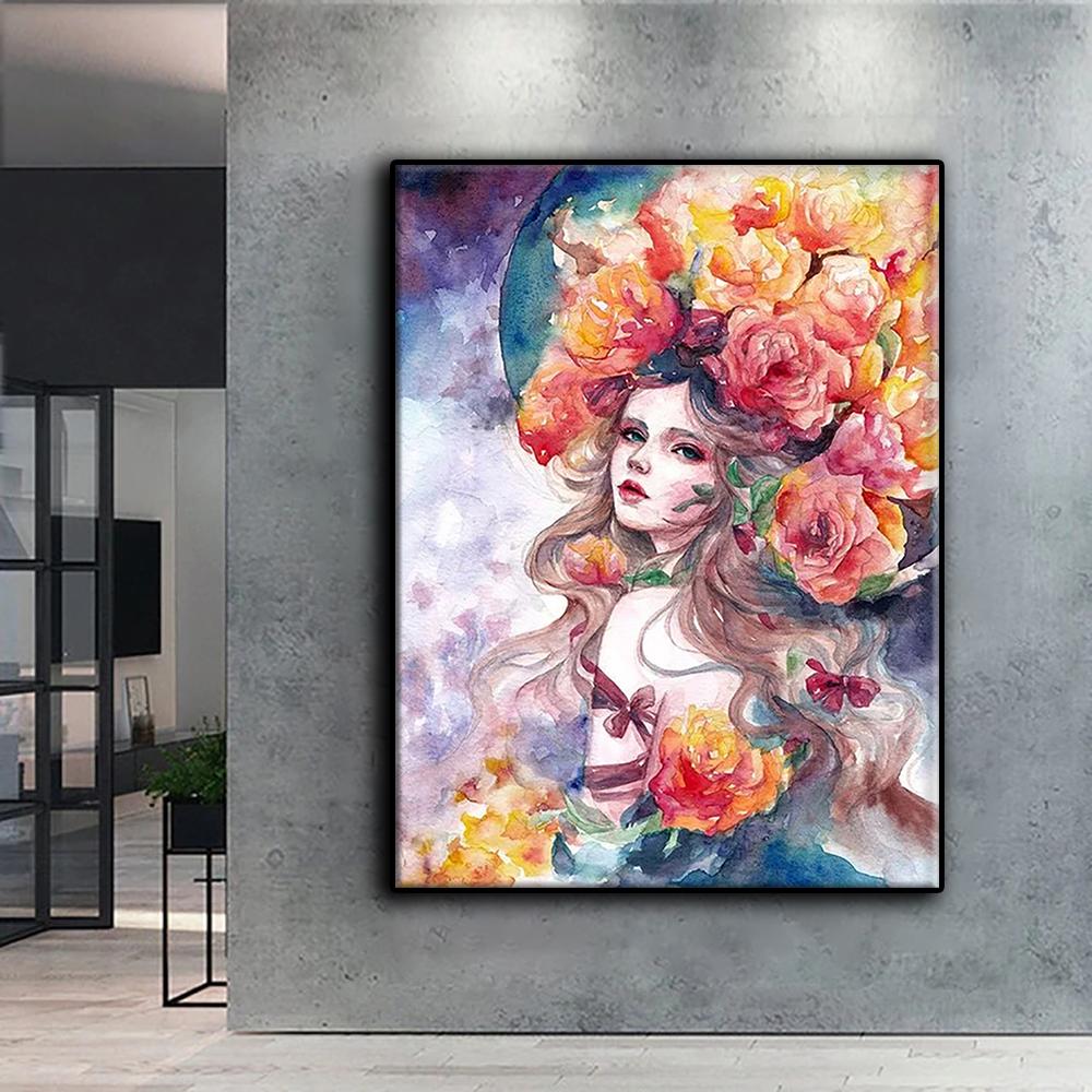 5D Diamond Painting Full Diamond Girls and Flowers Diamond Painting Handmade Diy Diamond Mosaic Painting Home Decoration