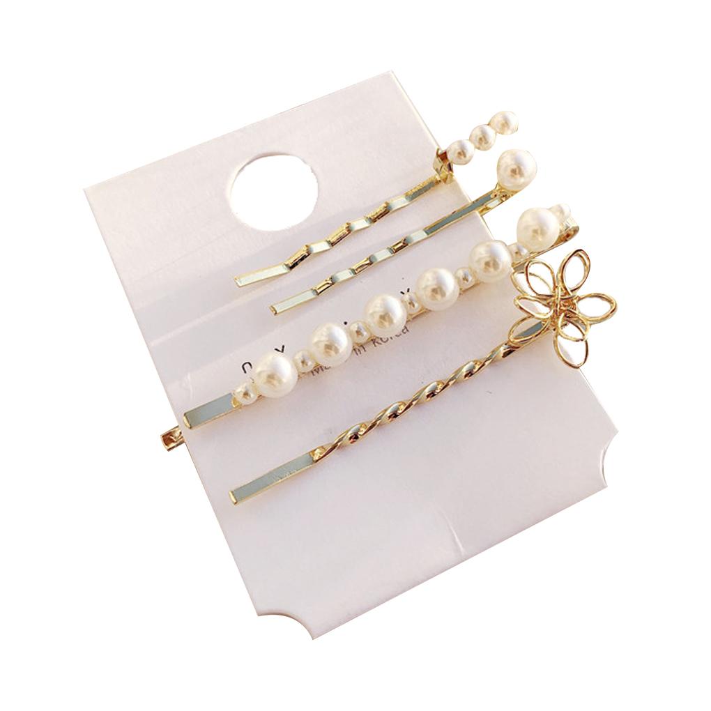 4Pcs Faux Pearl Hair Clips Set Pins Non-slip Barrette Women Girls Hairpin Headwear Type 1
