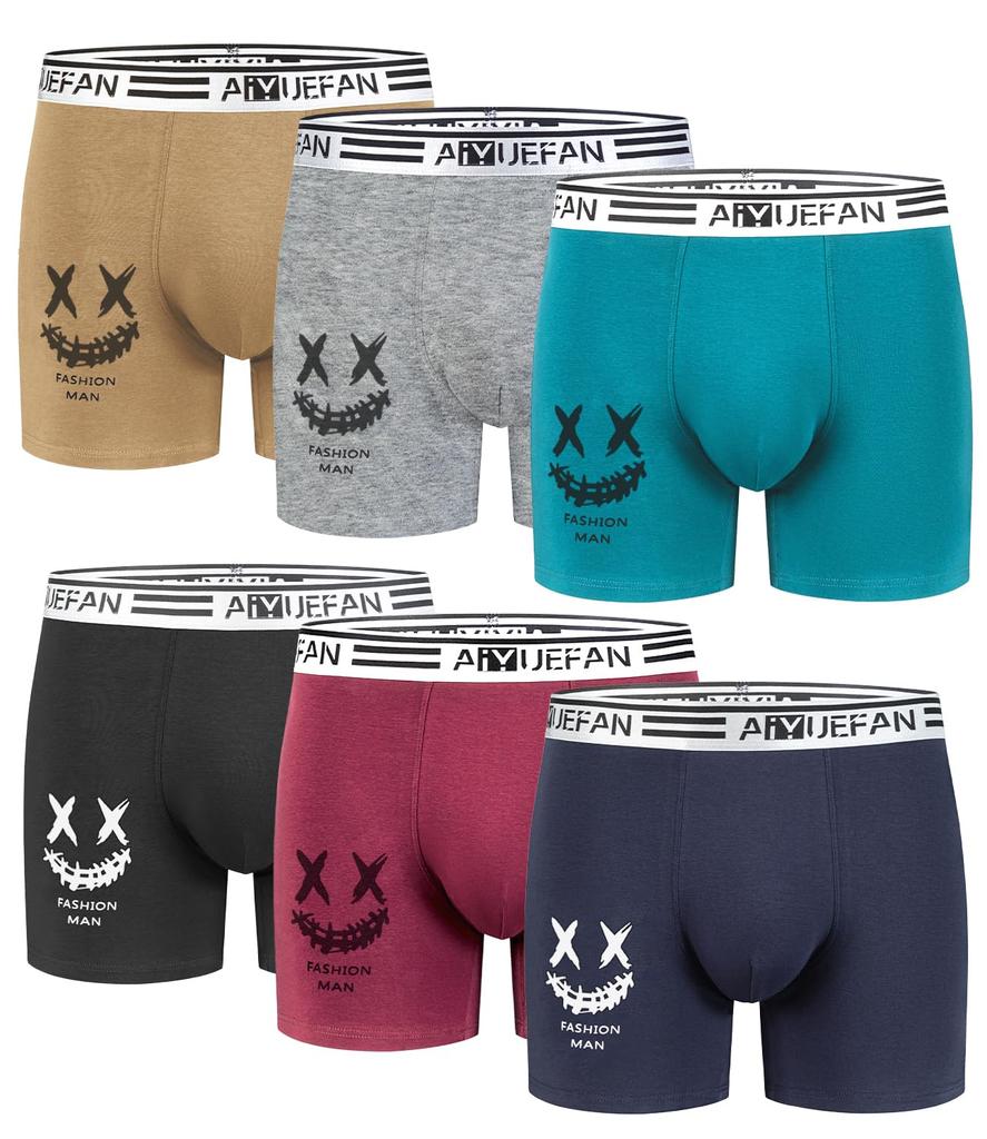 AIYUEFAN Men's Boxer Briefs, 6-Pack, 4-Pack, Extra-Long Cotton, 3D Molded, Front Closure, Moisture-Wicking, Quick-Drying, Breathable