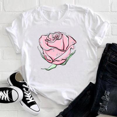 (Asian Size) Tee Top Women Print Lady Clothing Casual Short Sleeve Lovely Flower Style Trend 90s Fashion Tshirt  Female Graphic T-shirt