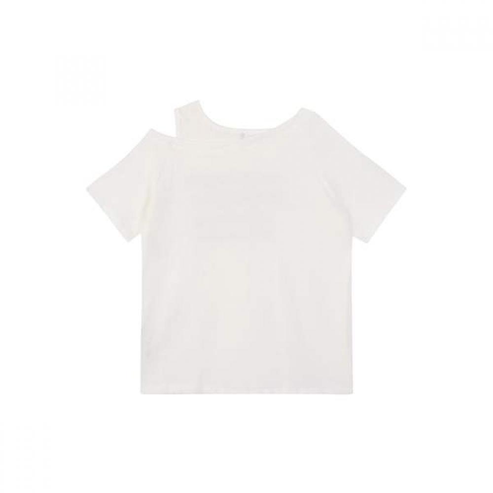 Lap Shoulder SpliT LeTTering ShorT Sleeve T shirT as2cT420