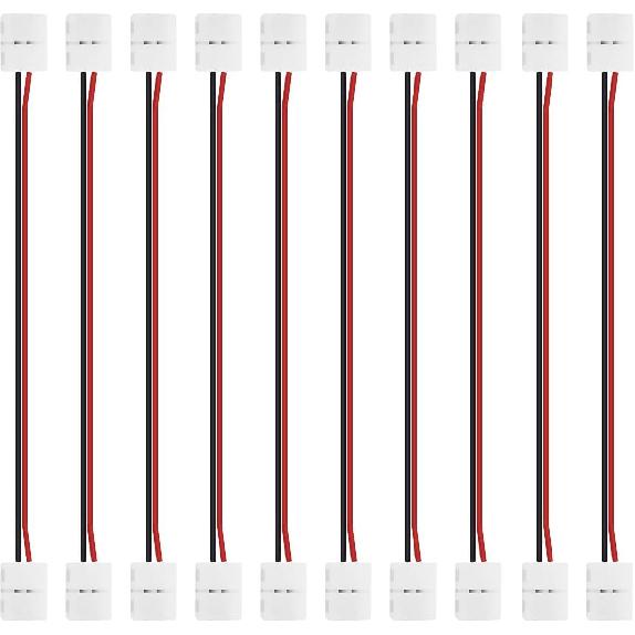 LightingWill 10pcs Pack Strip to Strip with Wire Solderless Snap Down 2Conductor LED Strip Connector for 10mm Wide 5050 5630 Single Color Flex LED