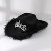 Men's and Women's American Cowboy Top Hats, Heavy Industry Crown Rhinestone Decoration, Fluffy Feather Decoration Wedding Party Hats
