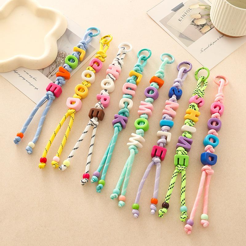 Fashion Versatile Key Chain Dopamine Acrylic Beaded Letter Braided Rope Bag Hanging Color Letter Beaded Bag Car Pendant
