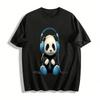 Cute Panda With Headphones Print Casual Unisex Short-Sleeve T-Shirt Pure Cotton T-shirt