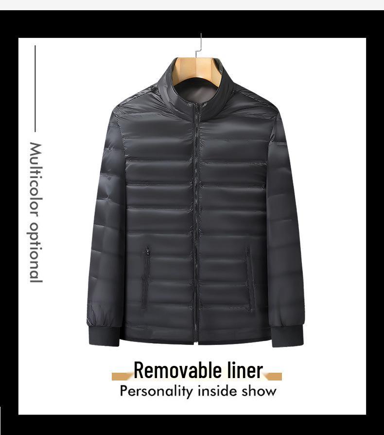 Men's Mid-Length White Goose Down Jacket with Removable Liner - Thickened Warm Coat for Middle-Aged Dads