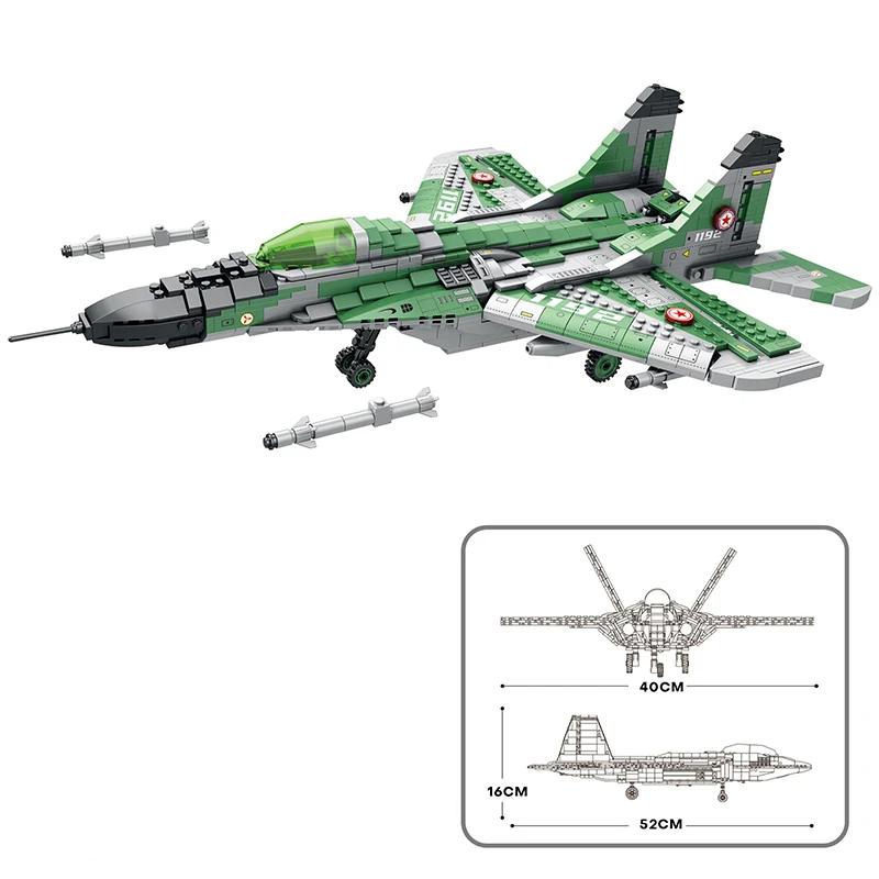 1837PCS MIG-29 Jet Fighter Building Blocks Diy Military Fighter Model Assembly Bricks Desktop Decoration Holiday Gifts Kids Toys