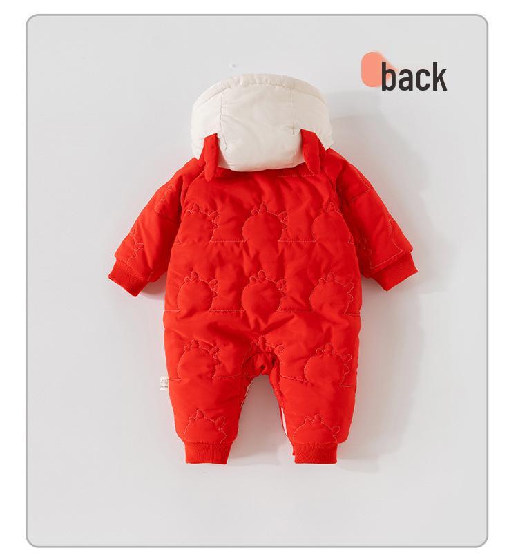 Autumn Winter Newborn Bodysuit: Thick Quilted Red Jumpsuit, Ideal for New Year and Visits