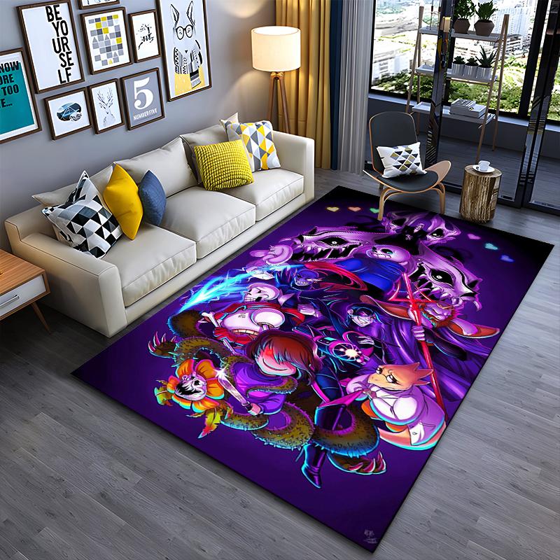 Colorful illustrated characters with dark fantasy theme Non-slip rug suitable for living room and bedroom sofas