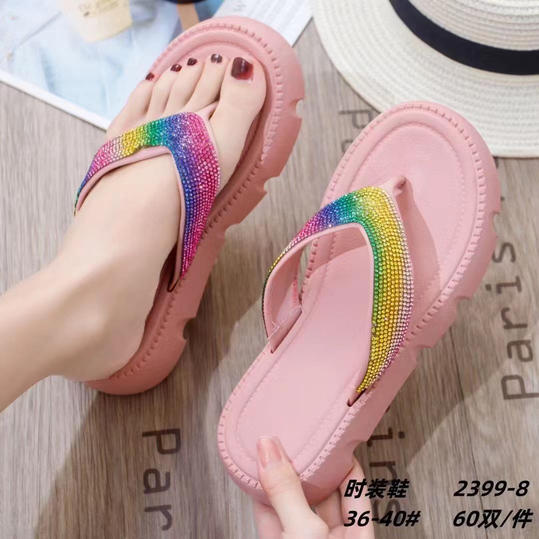 

Colored rhinestone flip-flops women s 2025 summer wear muffin bottom toe women s shoes flat cool slippers beach shoes 40 рожевий