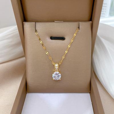 Titanium Steel Light Luxury Micro Gold Set Simple Zircon Necklace Women's New Clavicle Chain Light Luxury Niche Design
