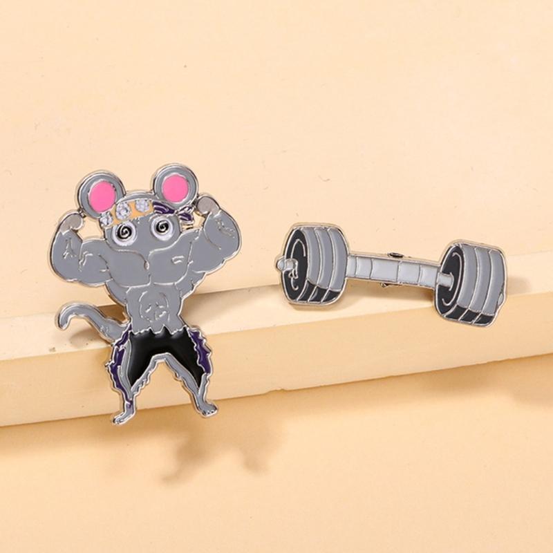 Roztomilý myší fitness smaltovaný odznak Módní myší fitness brož Individualizovaná činka Klopový odznak Příslušenství