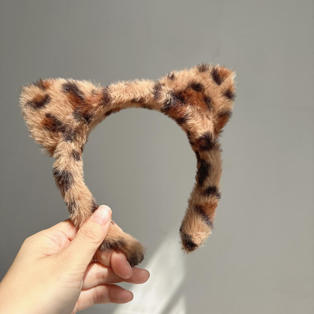Plüsch Katzenohren Stirnband Vintage Leopardenmuster Haarreifen Niedliche Festival-Accessoires Mode Mit Clips Schleife für Haare Haarreif