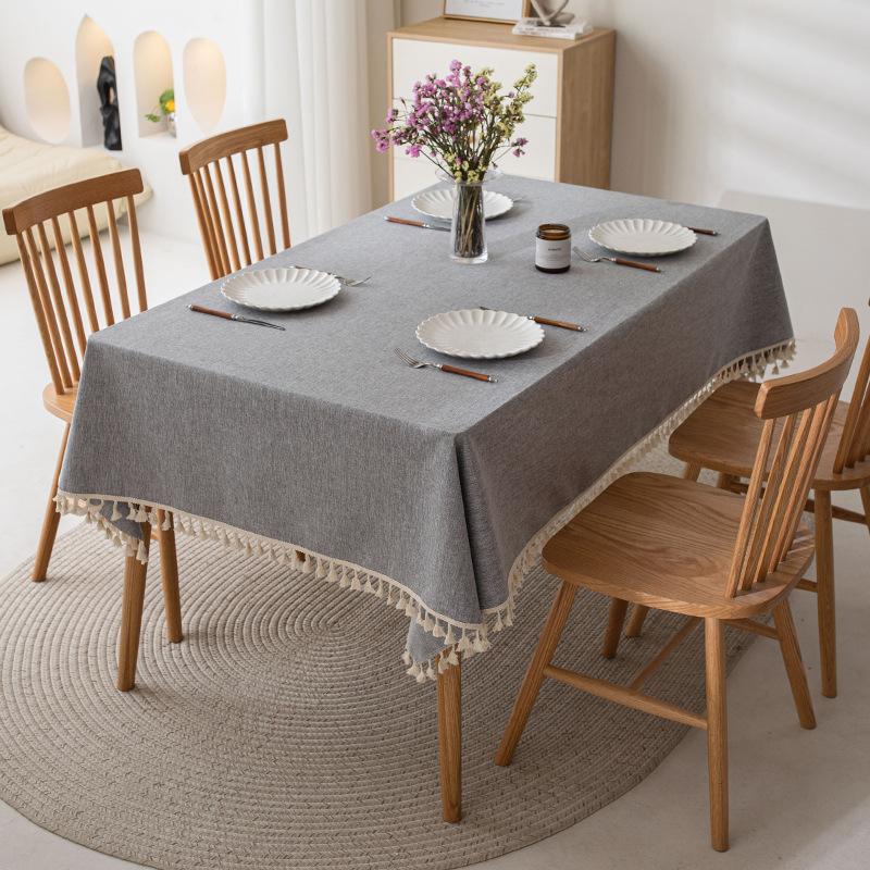 Imitation Cotton And Linen Tablecloth Waterproof And Oil-Proof Leave-In Light Luxury High-End Coffee Table Tablecloth Rectangular Solid Color