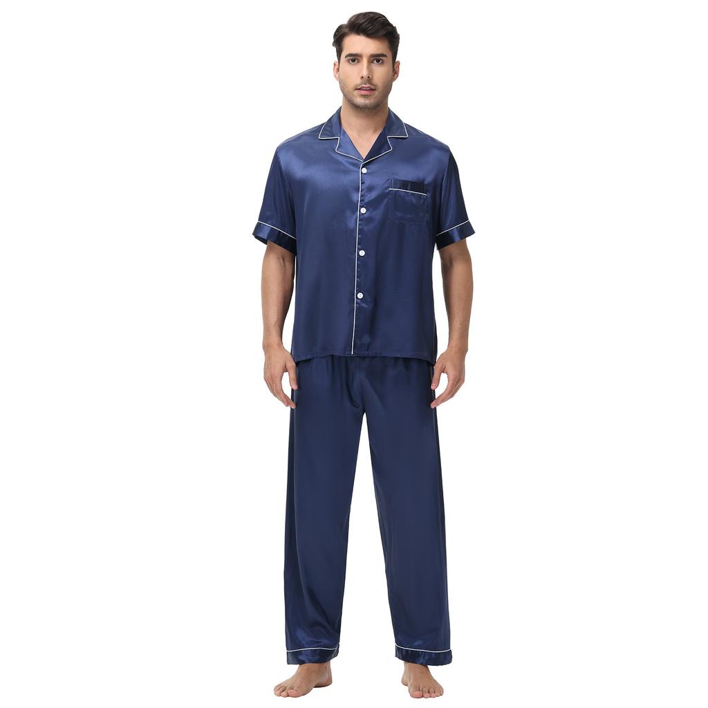Large Men's Short Sleeved Shorts Satin Summer Casual Home Wear Pajama Set