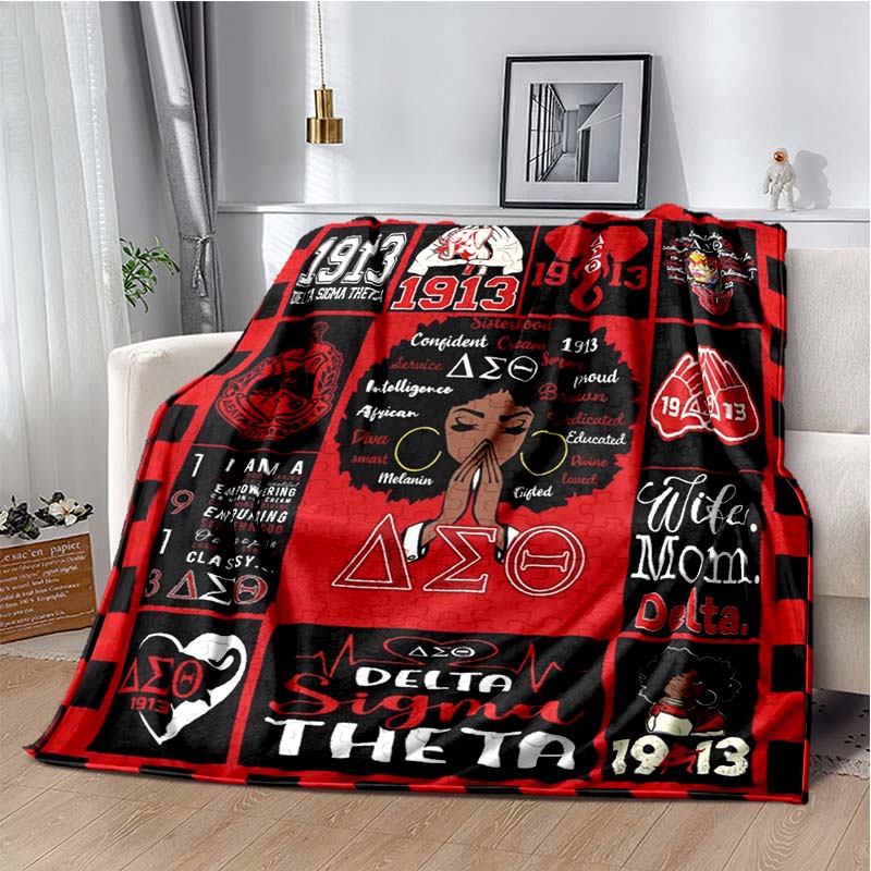 

Red and Black Greek Letter Collage Print Flannel Blanket, Sorority Inspired Throw Blanket 80cm x 120cm