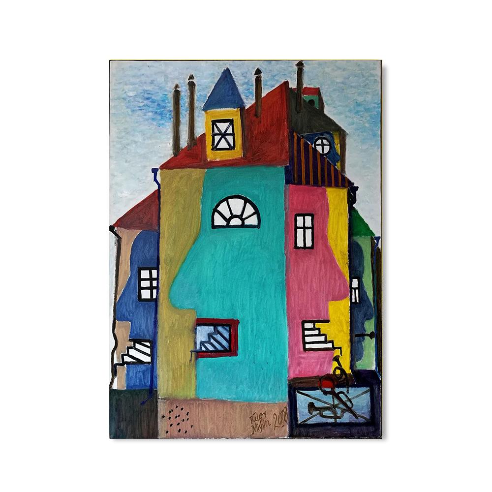 

Скандинавский абстрактный настенный художественный постер, скандинавский красочный дом, пейзаж, холст, живопись, печатные изображения для гостиной, домашний декор 50x70cm No Framed фиолетовый