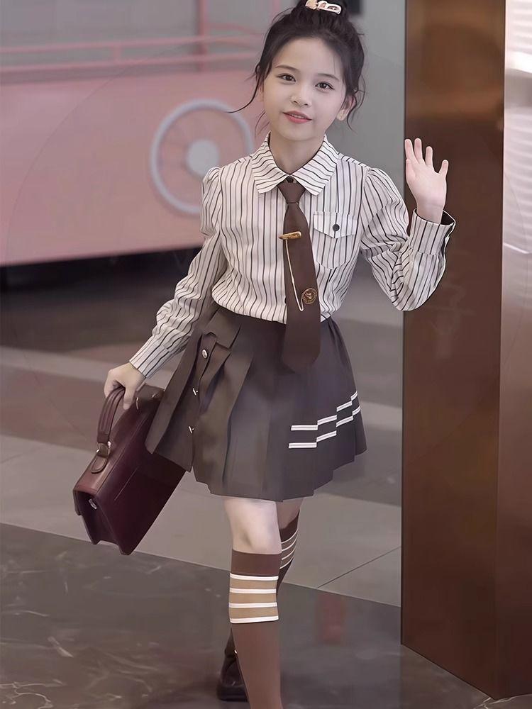 Girls' Pleated Skirt JK Uniform Set - 2025 Fashionable Academy Style for Spring & Autumn