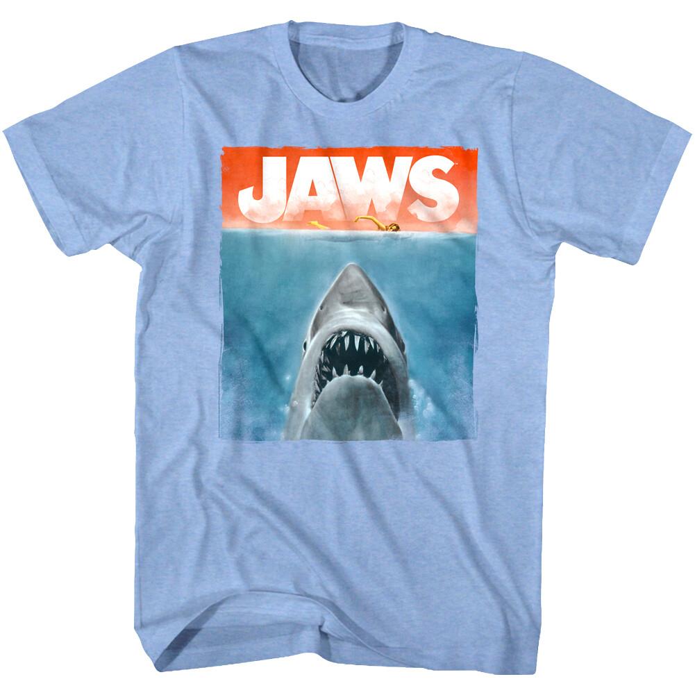Jaws Watercolor Shark Movie Poster Men T Shirt Painted Swimmer Ocean Attack S