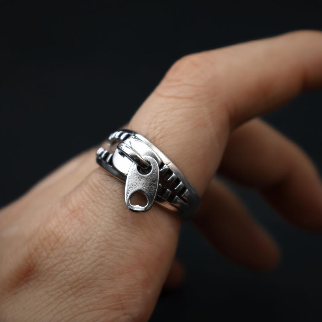 Retro “Zip Up” Zipper Adjustable Open Ring For Men Silver-plated Copper Gothic Punk Edgy Unisex Accessories Cool Gift