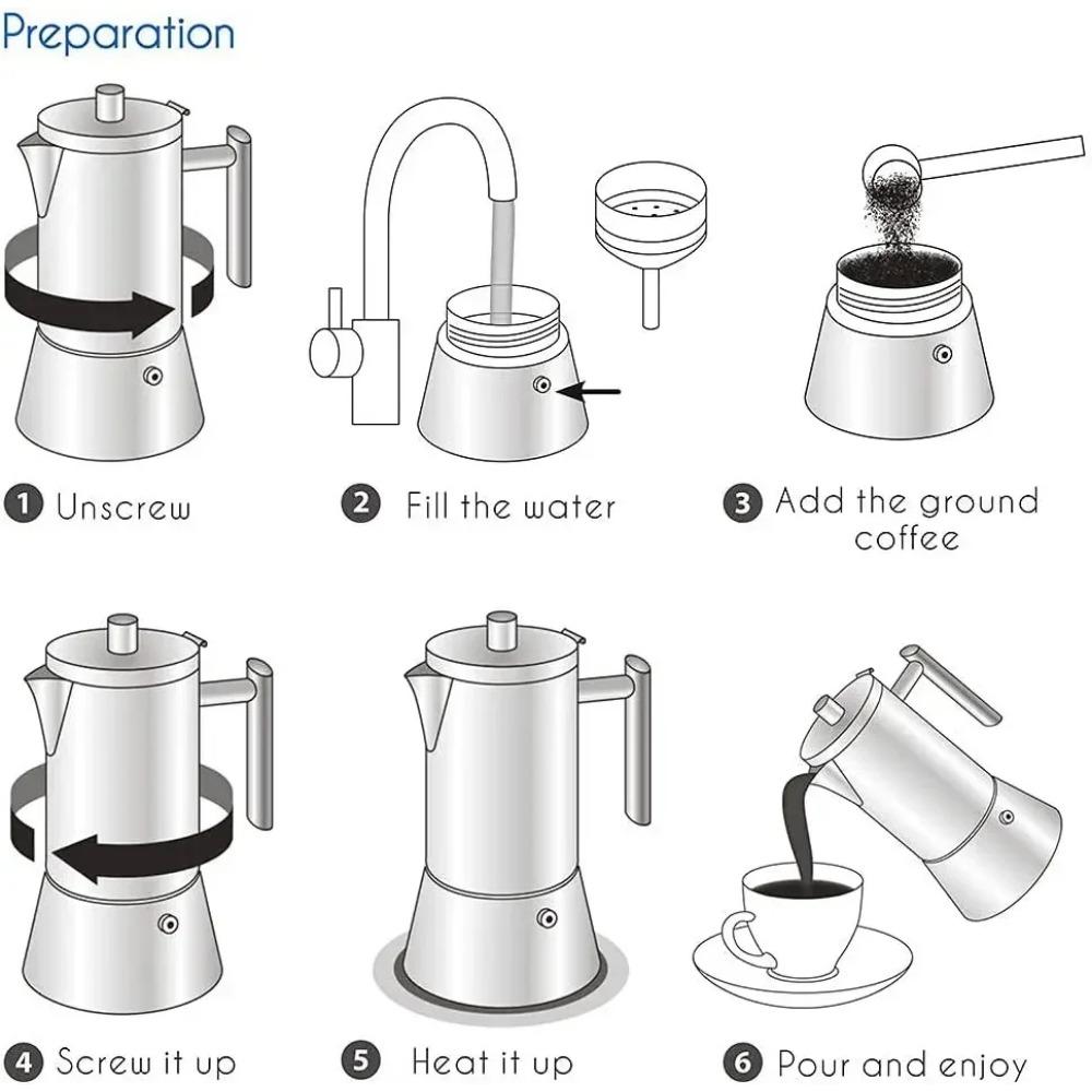 Easyworkz Diego Stovetop Espresso Maker Stainless Steel Italian Coffee Machine Maker 4Cup 6.8 oz Induction Moka Pot