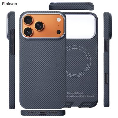 Pinkson Magnetic Ultra-thin Kevlar Aramid Carbon Fiber Phone Case for iPhone 17 Pro Max with 600D Fine Lines, Heat Dissipation, and Minimalist
